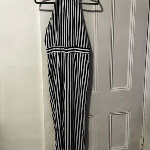 Black and White Striped Halter romper